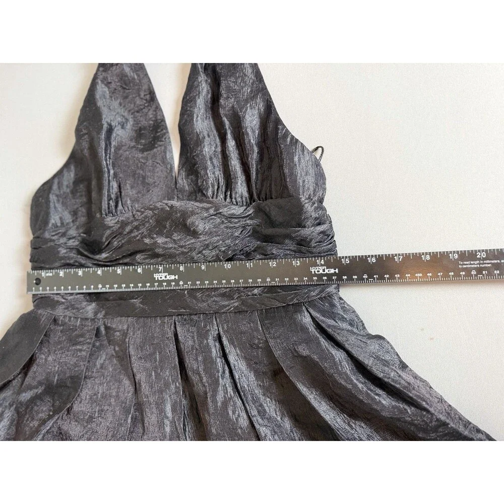Adrianna Papell Black Halter Cocktail Dress Size 12 Pleated Satin Fit & Flare - Picture 12 of 13